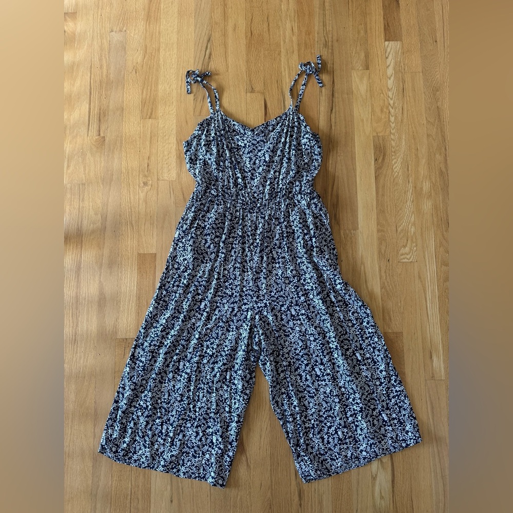 GAP Floral Linen-Blend Tie-Shoulder Corset Cami Jumpsuit